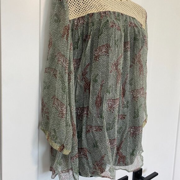 Handmade Animal Print Blouse Sheer Long Sleeve Shirt Top Size Medium / Large - Picture 3 of 6